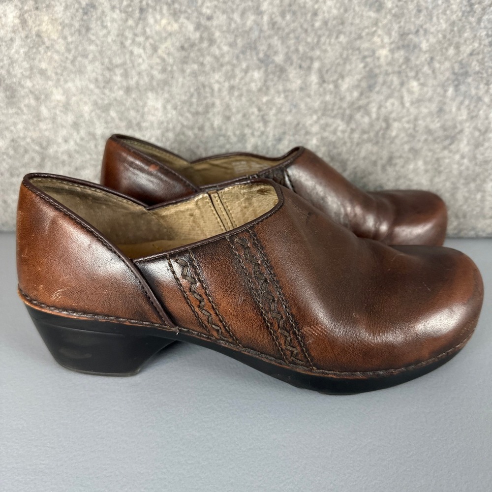 Dansko Sienna Clogs Women 40 Brown Leather Slip On Whipstitch Comfort Shoes